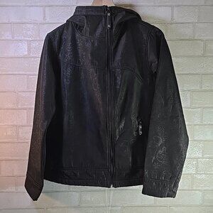 Vertical 9 Asymmetrical Women's Black Floral Hooded Jacket Size Large